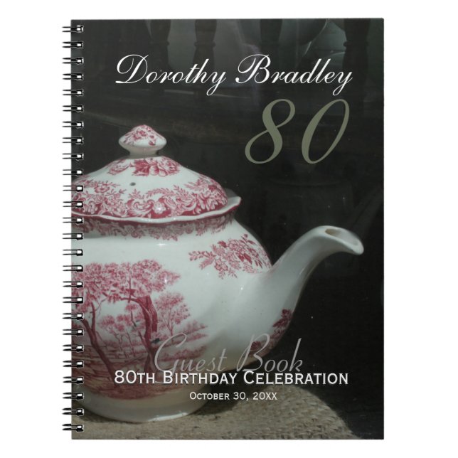 Vintage English Teapot 80th Birthday Guest Book (Front)