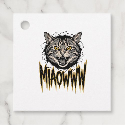 Vintage Engraved Angry Cat MIAOWWW Vector Design_1 Favor Tags