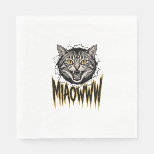 Vintage Engraved Angry Cat MIAOWWW Vector Design_1 Napkins