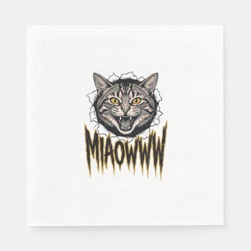 Vintage Engraved Angry Cat MIAOWWW Vector Design_1 Napkins