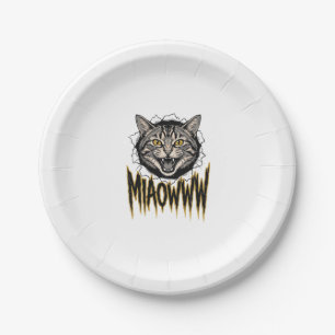 Vintage Engraved Angry Cat MIAOWWW Vector Design_1 Paper Plates