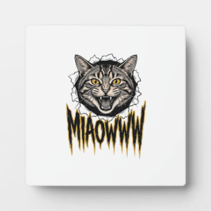 Vintage Engraved Angry Cat MIAOWWW Vector Design_1 Plaque