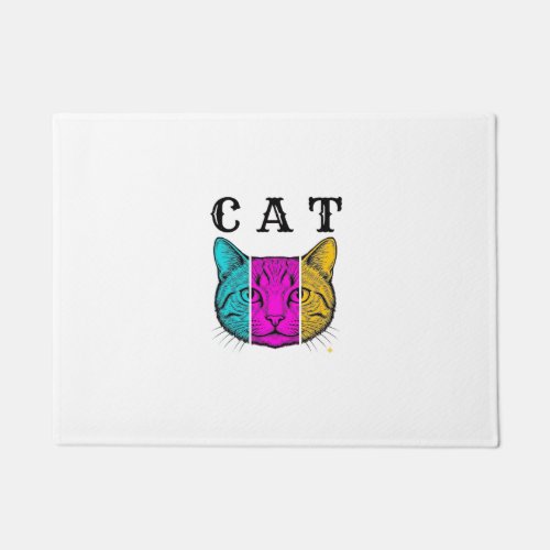 Vintage Engraved Cat Color Block Graphic Design_1 Doormat