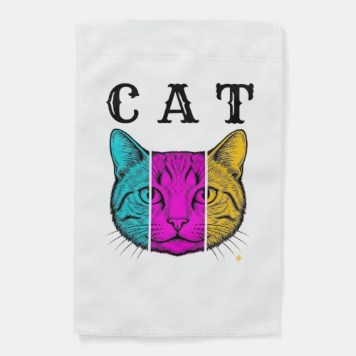 Vintage Engraved Cat Color Block Graphic Design_1 Garden Flag