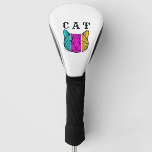 Vintage Engraved Cat Color Block Graphic Design_1 Golf Head Cover