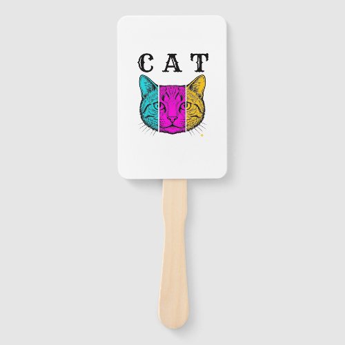Vintage Engraved Cat Color Block Graphic Design_1 Hand Fan