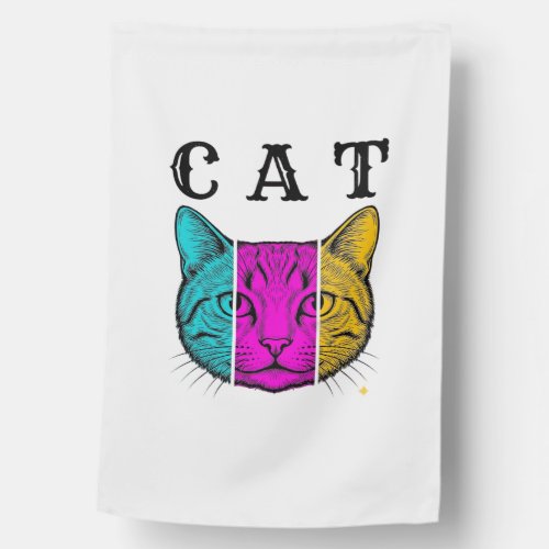 Vintage Engraved Cat Color Block Graphic Design_1 House Flag