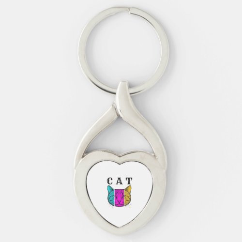 Vintage Engraved Cat Color Block Graphic Design_1 Keychain