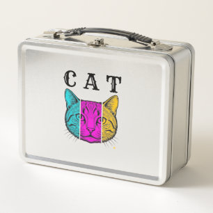 Vintage Engraved Cat Color Block Graphic Design_1 Metal Lunch Box