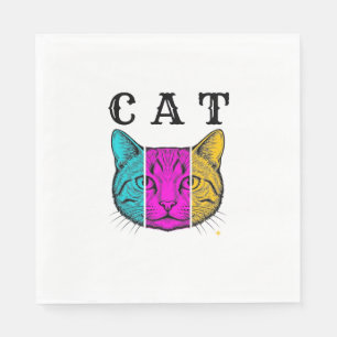 Vintage Engraved Cat Color Block Graphic Design_1 Napkins