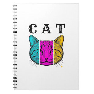 Vintage Engraved Cat Color Block Graphic Design_1 Notebook