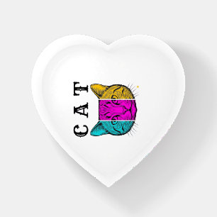 Vintage Engraved Cat Color Block Graphic Design_1 Paperweight