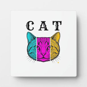 Vintage Engraved Cat Color Block Graphic Design_1 Plaque