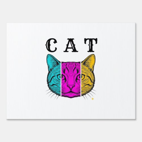Vintage Engraved Cat Color Block Graphic Design_1 Sign