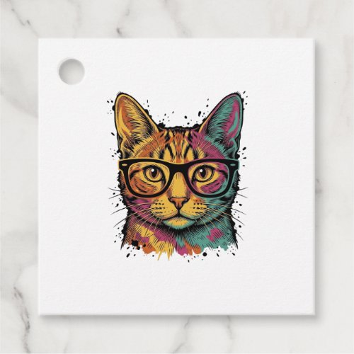 Vintage Engraved Cat With Glasses Vector Design_1 Favor Tags