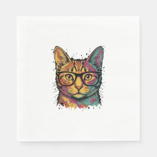 Vintage Engraved Cat With Glasses Vector Design_1 Napkins