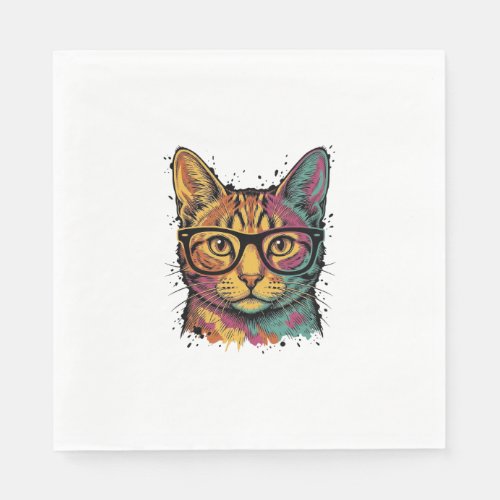 Vintage Engraved Cat With Glasses Vector Design_1 Napkins