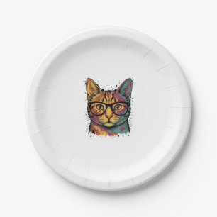 Vintage Engraved Cat With Glasses Vector Design_1 Paper Plates