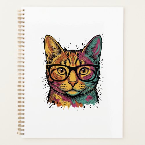 Vintage Engraved Cat With Glasses Vector Design_1 Planner