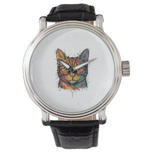 Vintage Engraved Cat With Glasses Vector Design_1 Watch