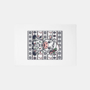 Vintage Engraved Christmas Cow Ugly Sweater Design Rug