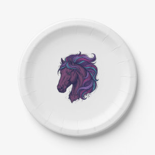 Vintage Engraved Colorful Horse Head Art Shirt_1 Paper Plates
