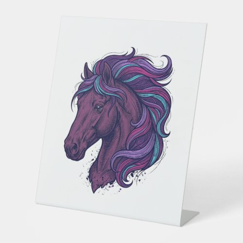 Vintage Engraved Colorful Horse Head Art Shirt_1 Pedestal Sign