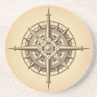 Vintage Engraved Compass Rose Coaster