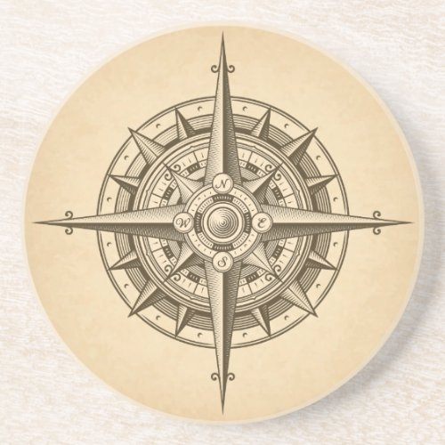 Vintage Engraved Compass Rose Coaster