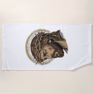 Vintage Engraved Crown of Thorns Portrait Shirt_1 Beach Towel