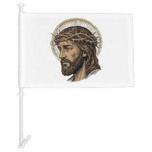 Vintage Engraved Crown of Thorns Portrait Shirt_1 Car Flag