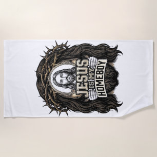 Vintage Engraved Crowned Holy Face Vector Design_1 Beach Towel