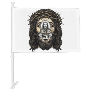 Vintage Engraved Crowned Holy Face Vector Design_1 Car Flag