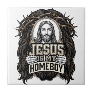Vintage Engraved Crowned Holy Face Vector Design_1 Ceramic Tile