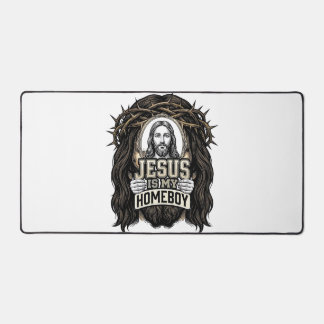 Vintage Engraved Crowned Holy Face Vector Design_1 Desk Mat