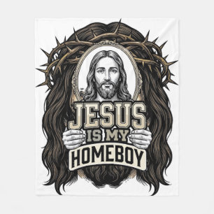 Vintage Engraved Crowned Holy Face Vector Design_1 Fleece Blanket