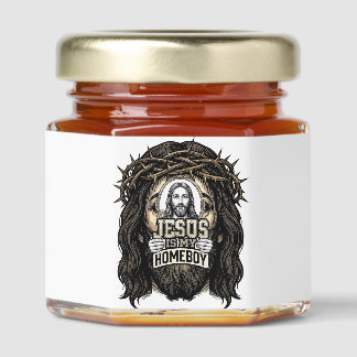 Vintage Engraved Crowned Holy Face Vector Design_1 Honey Jar Favors