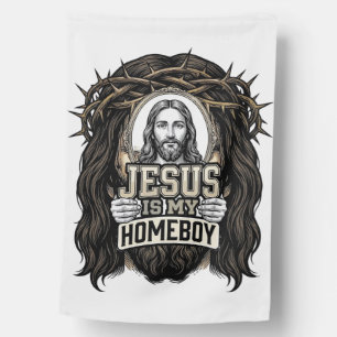 Vintage Engraved Crowned Holy Face Vector Design_1 House Flag