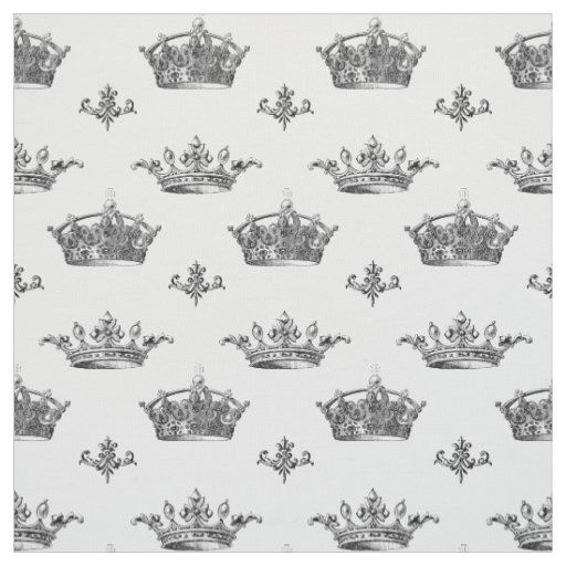 Vintage Engraved Crowns and Fleur-de-Lis Fabric