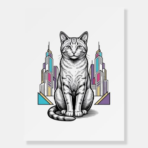 Vintage Engraved Cyber Cat City Vector Art_1 Foam Board