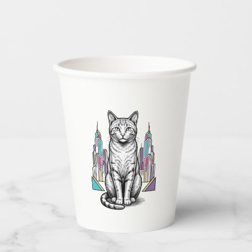 Vintage Engraved Cyber Cat City Vector Art_1 Paper Cups