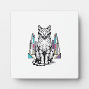 Vintage Engraved Cyber Cat City Vector Art_1 Plaque