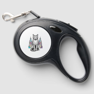 Vintage Engraved Cyber Cat City Vector Art_1 Retractable Pet Leash