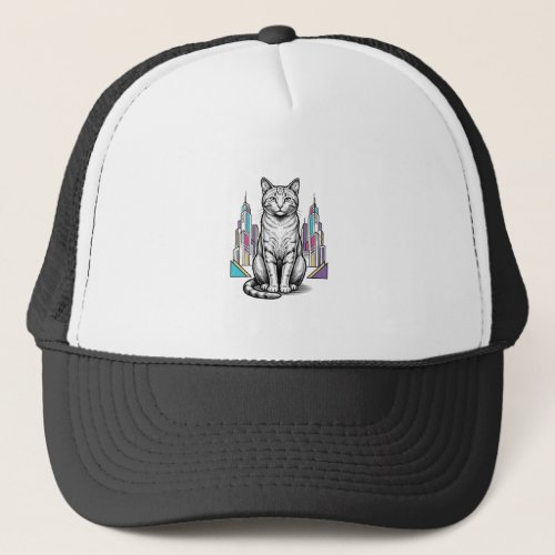 Vintage Engraved Cyber Cat City Vector Art_1 Trucker Hat
