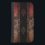 Vintage Engraved Damask Phone Wallet<br><div class="desc">Layers of grungy damask in red,  gold and black with ornate engraved borders and background embellishment.</div>