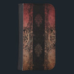 Vintage Engraved Damask Phone Wallet<br><div class="desc">Layers of grungy damask in red,  gold and black with ornate engraved borders and background embellishment.</div>