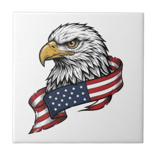 Vintage Engraved Eagle Patriotic Shirt Design_1 Ceramic Tile