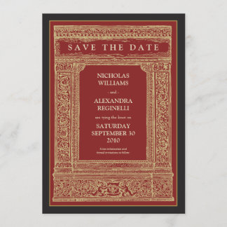 Vintage Engraved Frame Save the Date (red/gold)