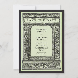 Vintage Engraved Frame Save the Date (sage/black)
