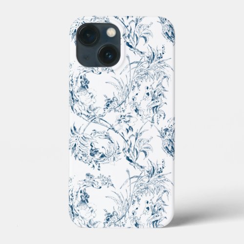 Vintage Engraved French Floral Fantasy Toile_Blue iPhone 13 Mini Case